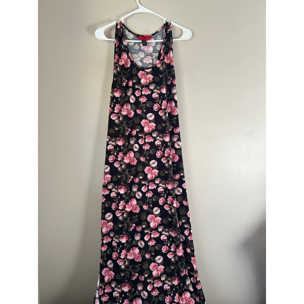 Plus 2x Black Pink Rose Floral Print‎ Maxi Dress Sleeveless Coquette Feminine